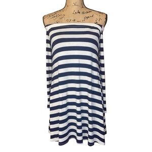 NWOT Stillettos Navy & White Striped Long Sleeve Off The Shoulder Dress Size S